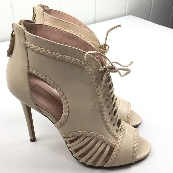 Avec Les Filles Pink Heels, Peep Toe Laced Booties, Size - 9M - Picture 3 of 13